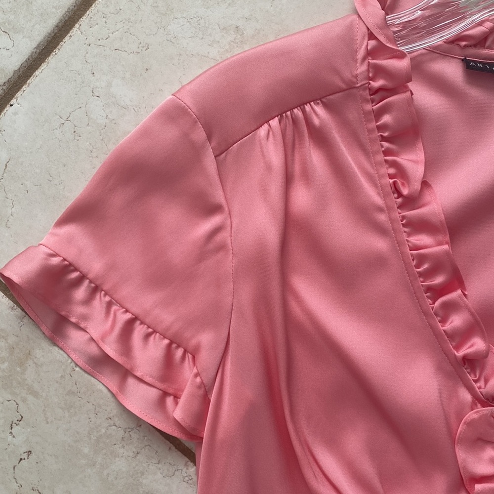 Antonio Melani Silk Spandex Small Pink ruffle blouse - Picture 3 of 7